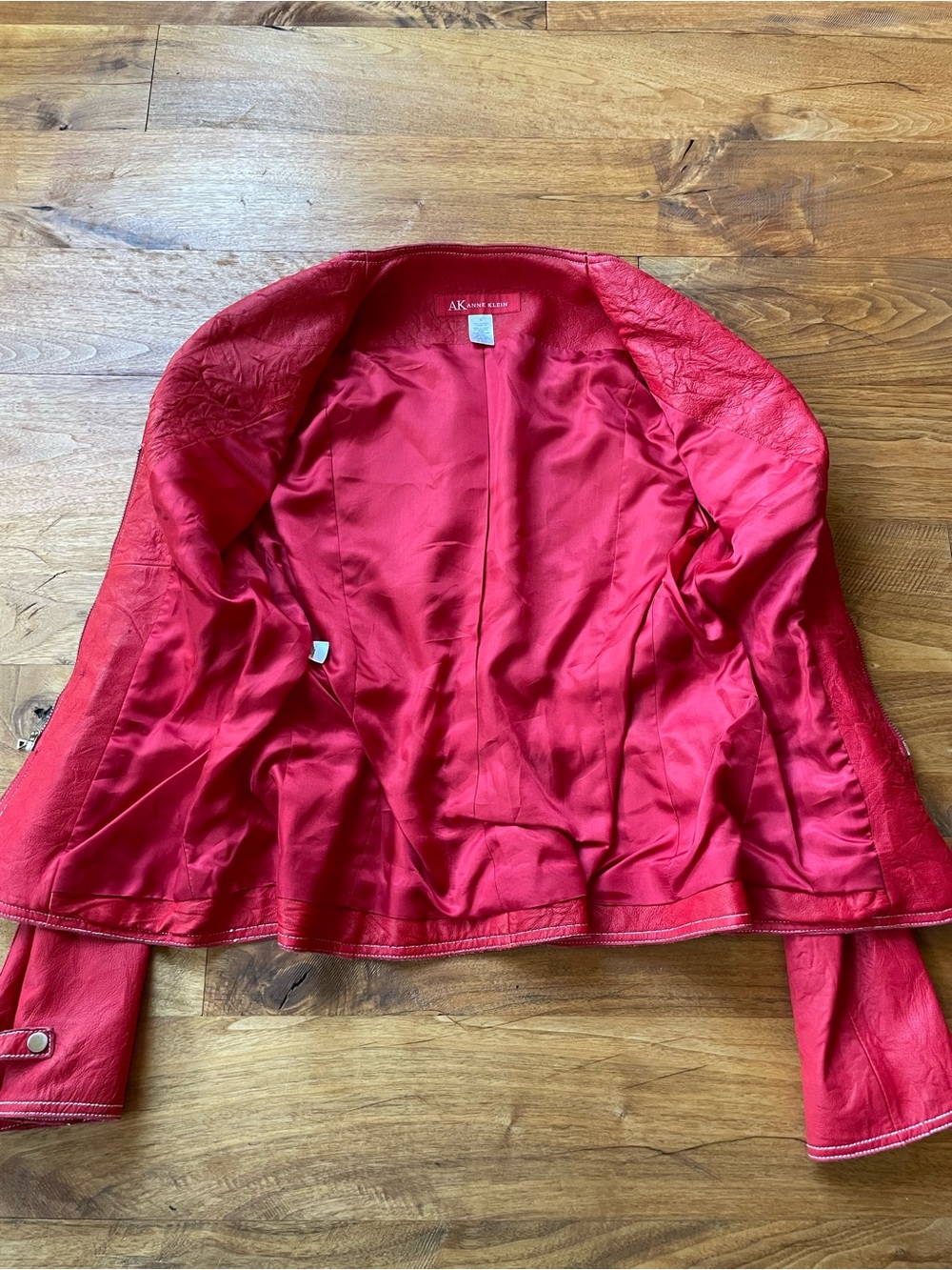 Anne Klein Red Zip-Front Genuine Leather Hour Glass Peplum Jacket size S - Picture 7 of 12